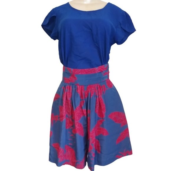 Diane Gilman Pants - Blue & Pink Tropical Print Vintage Wide-Leg Shorts by Diane Gilman for Cabal